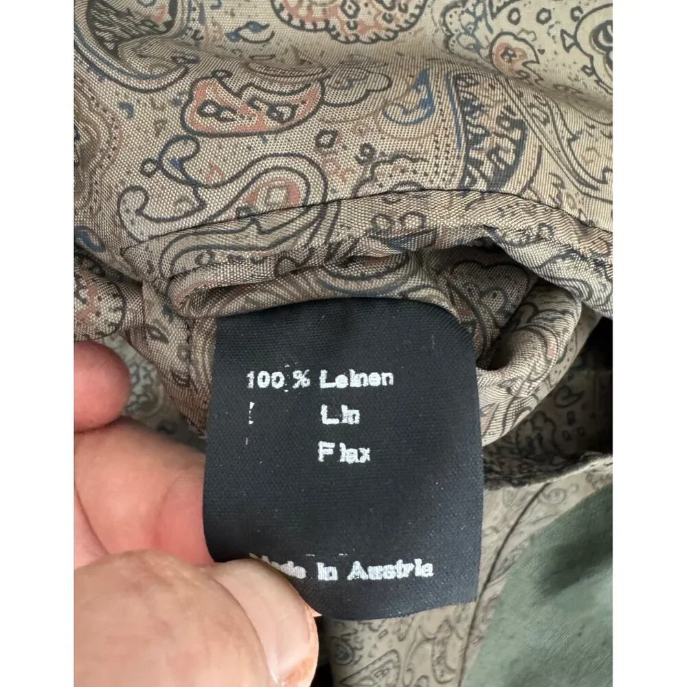 Lodenfrey Linen academia‎ embroidered military blazer olive 90s sz 46(L/XL)
